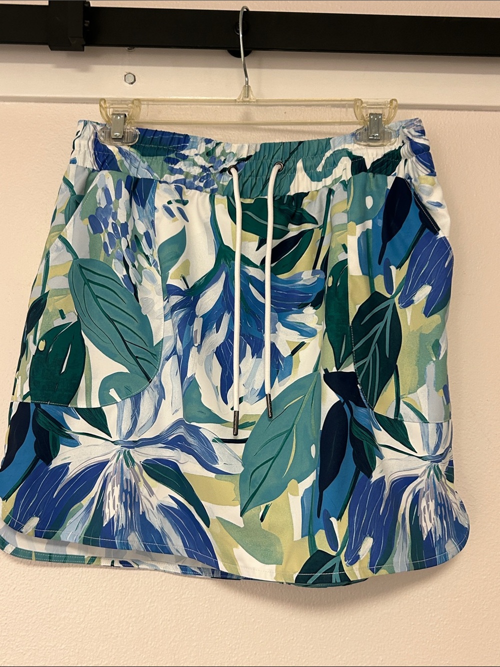 Floral Drawstring Mini Skirt - Blue & Green